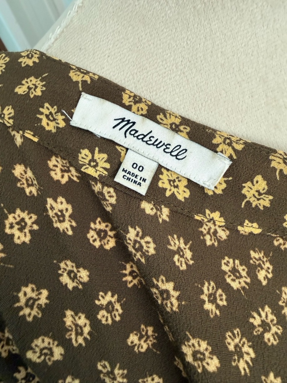 🌿 Madewell Floral Midi Dress Olive Green Yellow Button Front - Picture 10 of 11